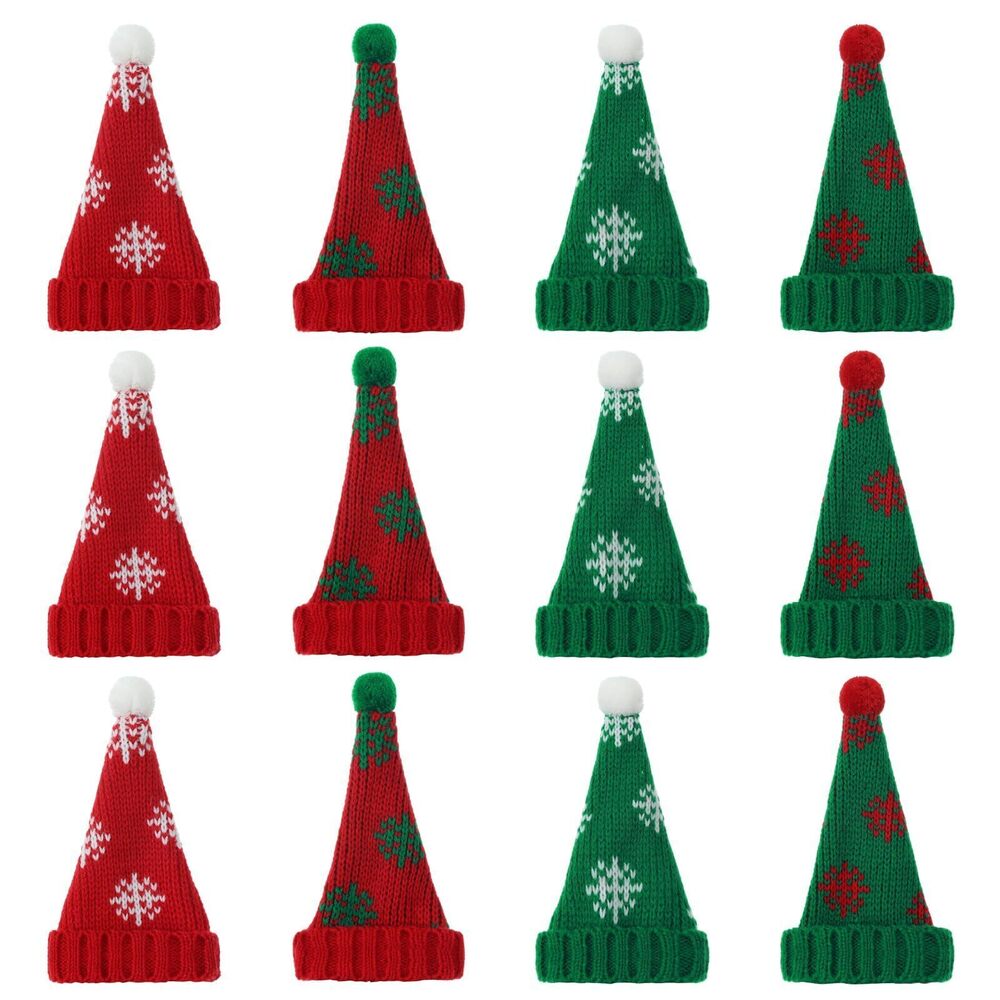 8124 12 Pcs Mini Santa Hats for Crafts Small Christmas Knit Hat Tiny